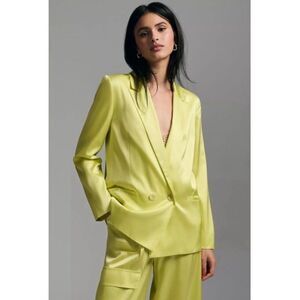 Anthropologie Hutch Satin Blazer in Chartreuse Size Small